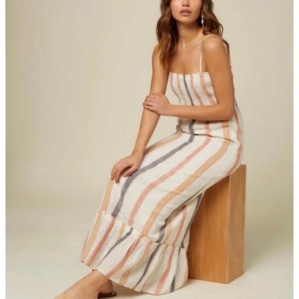 O'Neill Striped Maxi Dress - Cream, Tan, and Gray